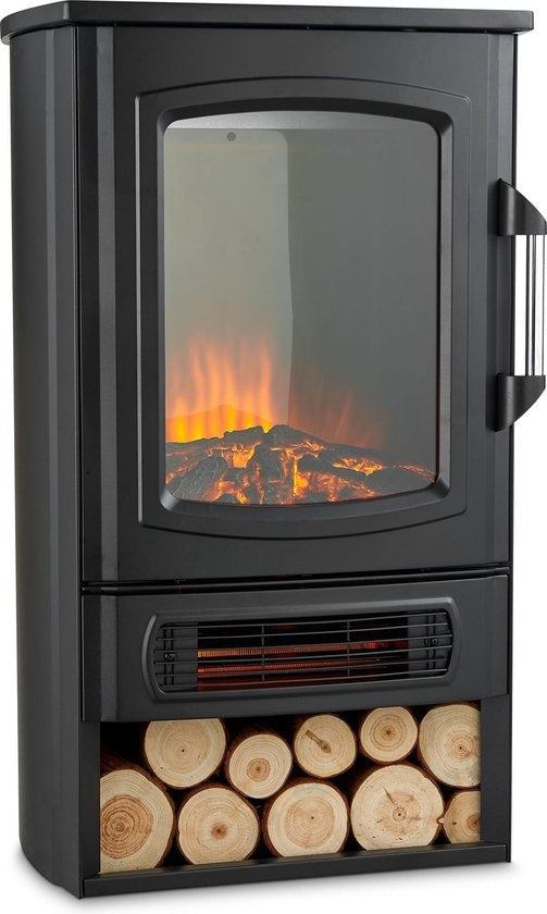 MOA Elektrischer Kamin - Atmosphärischer Kamin & Heizung - 2000W - Realistische Flammen - Platz für Dekoration Holz - Schwarz