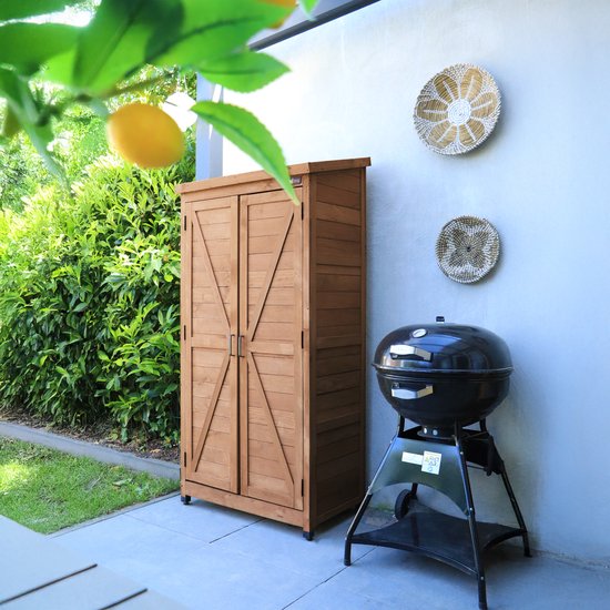 AXI Hugo Aufbewahrungsschrank aus Holz, Farbe „Coffee Brown“ – Gartenschrank mit verzinktem Dach – 3 Einlegeböden und Bodenplatte – FSC-zertifiziertes Holz – Magnetverschluss – 85 x 52 x 174 cm