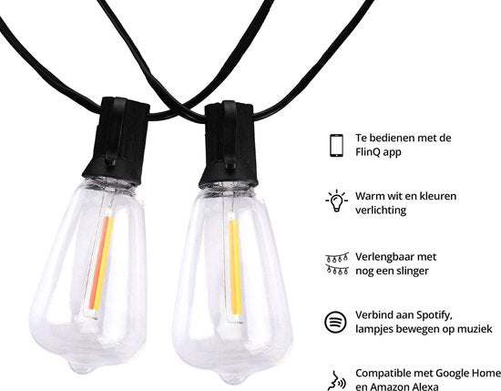 FlinQ Smart Light String Premium - LED-Lichtgirlande für den Außenbereich - Gartenbeleuchtung 15 Meter langes Kabel - Girlande mit RGB-Lichtern - Stimmungslichter / Partylichter - Partylichter