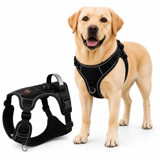 By Cee Cee Hundegeschirr – Anti-Zug-Geschirr – Y-Geschirr für Hunde – Reflektierendes Hundegeschirr – Schwarz – Größe XL