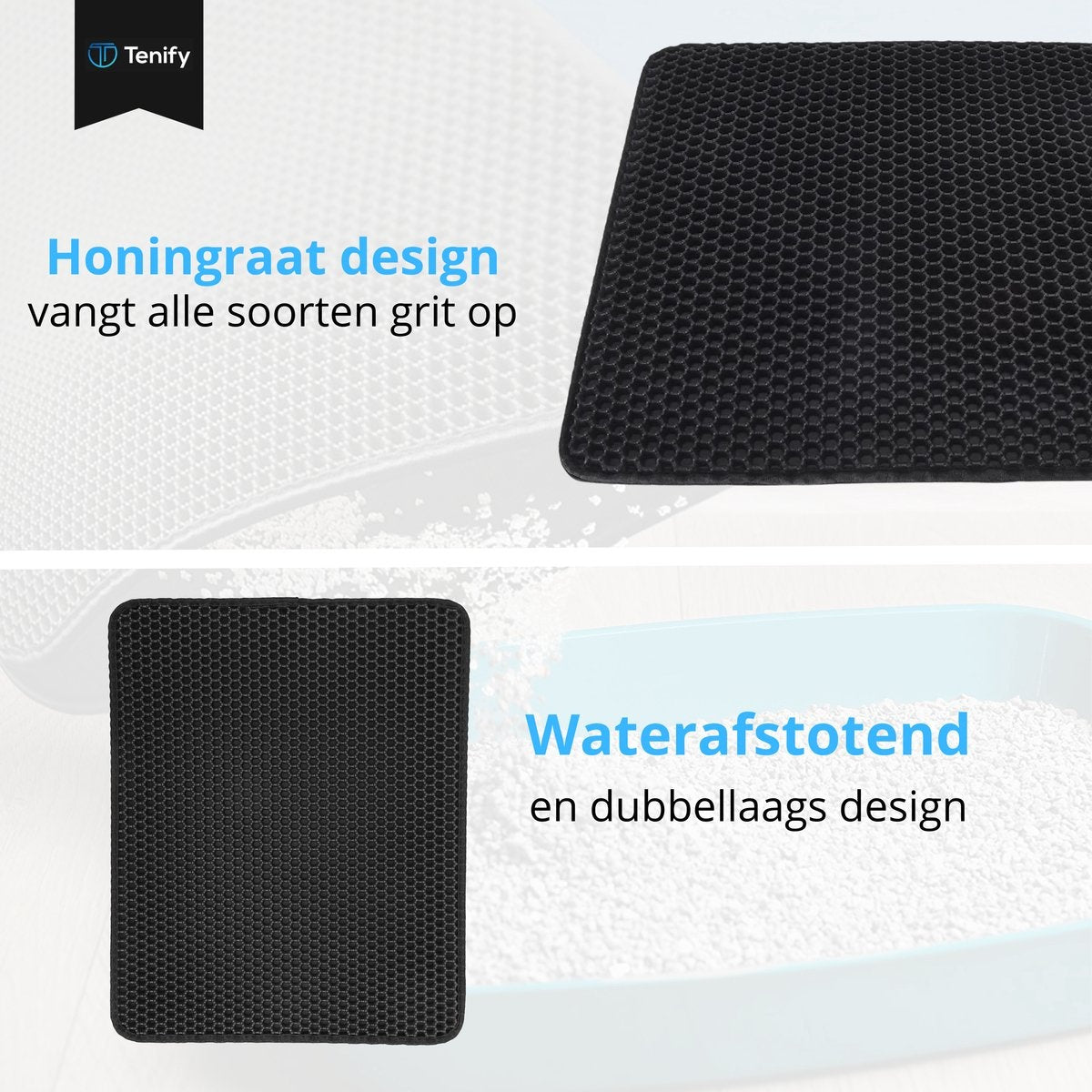 Tenify Litter Box Mat + Extra Litter Box Scoop - 40 x 50 cm - Wasserdicht - Doppellagig - Wabenstruktur - Auslaufmatte - Matte