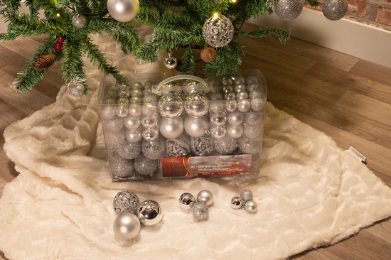 Weihnachtsgeschenke Weihnachtskugeln Set Silber - 100 Kunststoff Weihnachtskugeln - Verschiedene Ausführungen - Ã˜ 3/4/6 cm
