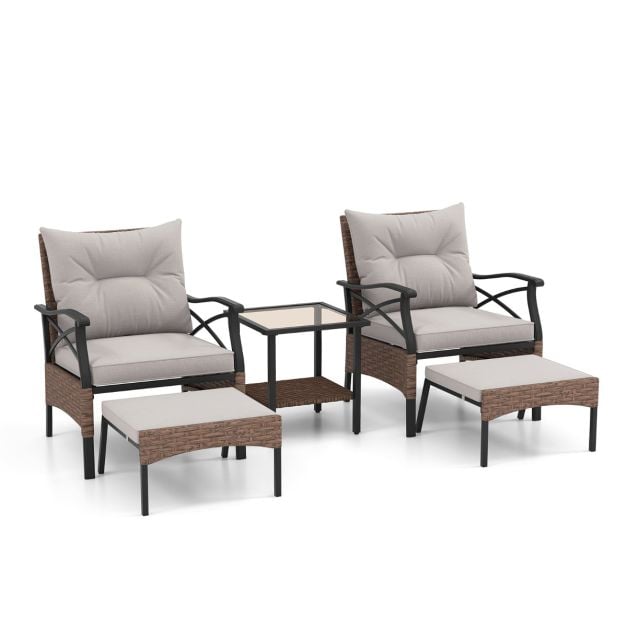 Coast Garden Set 5-tlg. - Polyrattan-Balkonset mit Stühlen, Hockern und Tisch - Braun