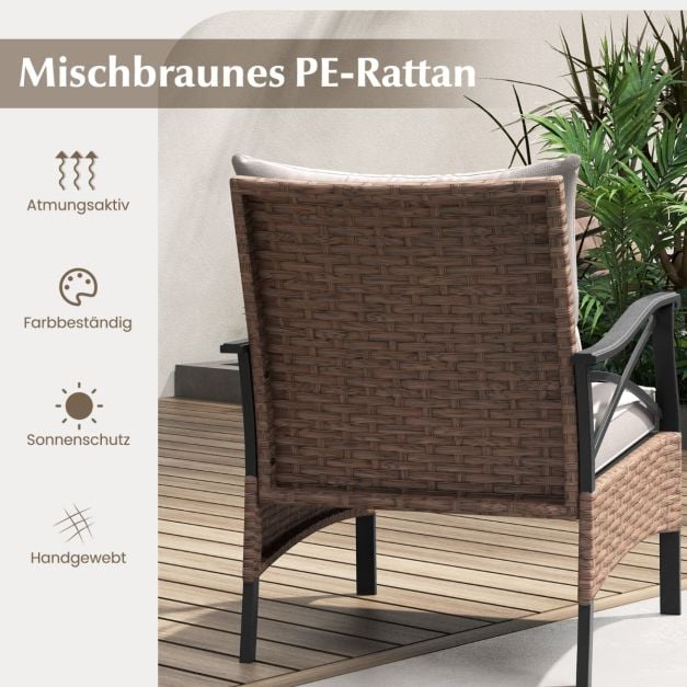Coast Garden Set 5-tlg. - Polyrattan-Balkonset mit Stühlen, Hockern und Tisch - Braun