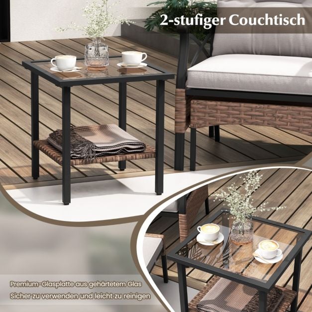 Coast Garden Set 5-tlg. - Polyrattan-Balkonset mit Stühlen, Hockern und Tisch - Braun