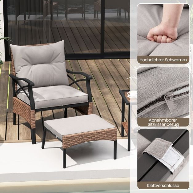 Coast Garden Set 5-tlg. - Polyrattan-Balkonset mit Stühlen, Hockern und Tisch - Braun