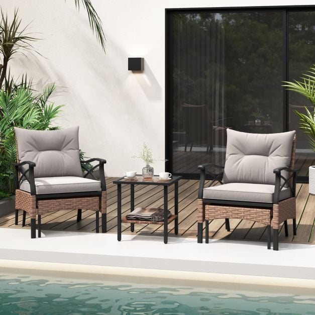 Coast Garden Set 5-tlg. - Polyrattan-Balkonset mit Stühlen, Hockern und Tisch - Braun