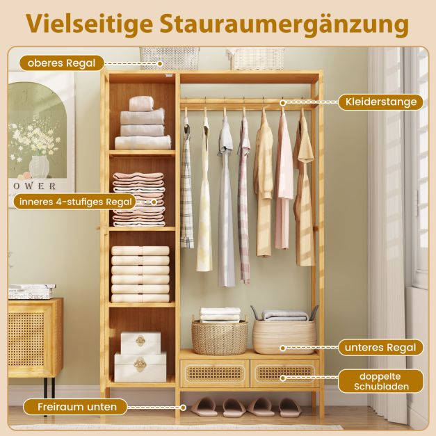 Coast Bamboo Clothes Rack Natural - Garderobenständer mit Garderobe, Kleiderstange und 2 Schubladen - 102 x 33 x 160 cm