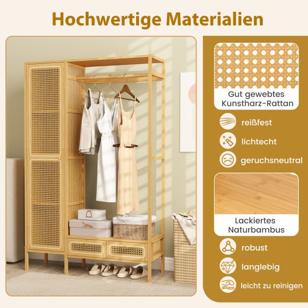 Coast Bamboo Clothes Rack Natural - Garderobenständer mit Garderobe, Kleiderstange und 2 Schubladen - 102 x 33 x 160 cm