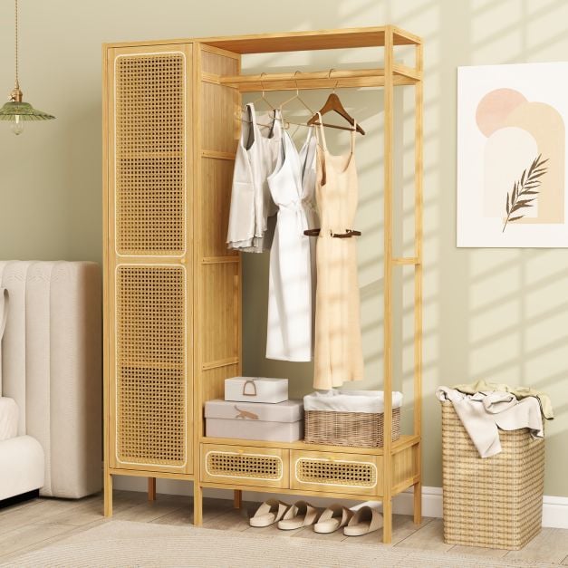 Coast Bamboo Clothes Rack Natural - Garderobenständer mit Garderobe, Kleiderstange und 2 Schubladen - 102 x 33 x 160 cm
