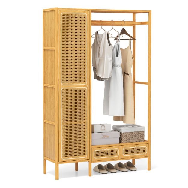 Coast Bamboo Clothes Rack Natural - Garderobenständer mit Garderobe, Kleiderstange und 2 Schubladen - 102 x 33 x 160 cm