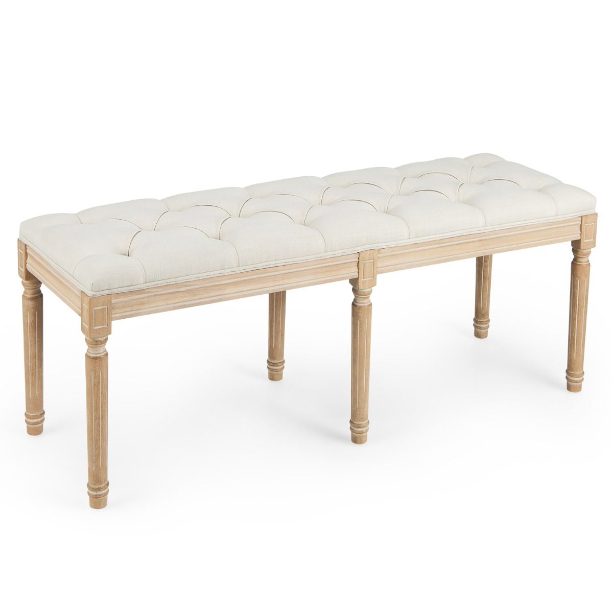 Coast Vintage gepolsterte Esszimmerbank - Eingangsbank & Bettbank mit Gummibaumfüßen - Beige - 120 x 40 x 49 cm