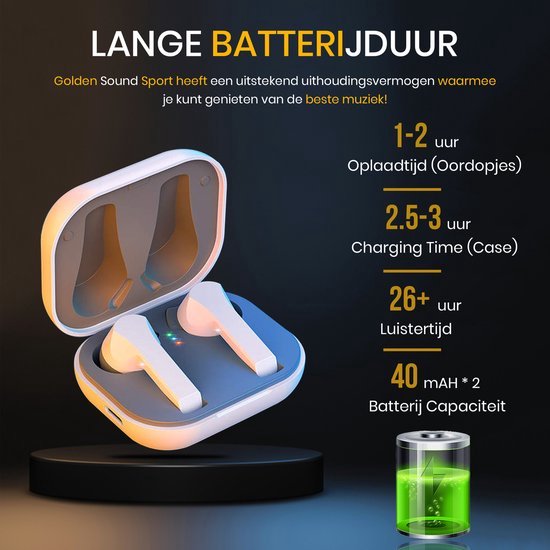 Golden Sound kabellose Ohrhörer - Bluetooth-Ohrhörer - Sport-Ohrhörer - Geeignet für jeden Laptop und jedes Smartphone - Weiß
