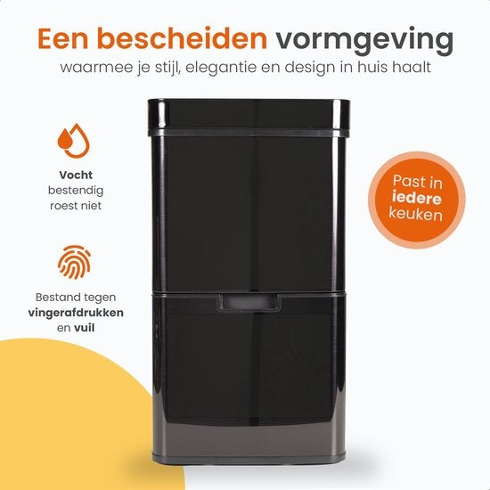 Goliving Automatic Sensor Trashcan 64 Liter - Küchenabfalleimer - Abfallbehälter Abfalltrennung - Freihändiger Sensor - Feuchtigkeitsbeständig - Schließender Rand - Langlebiger Edelstahl - 40L + 2x12L + 8L - Schwarz