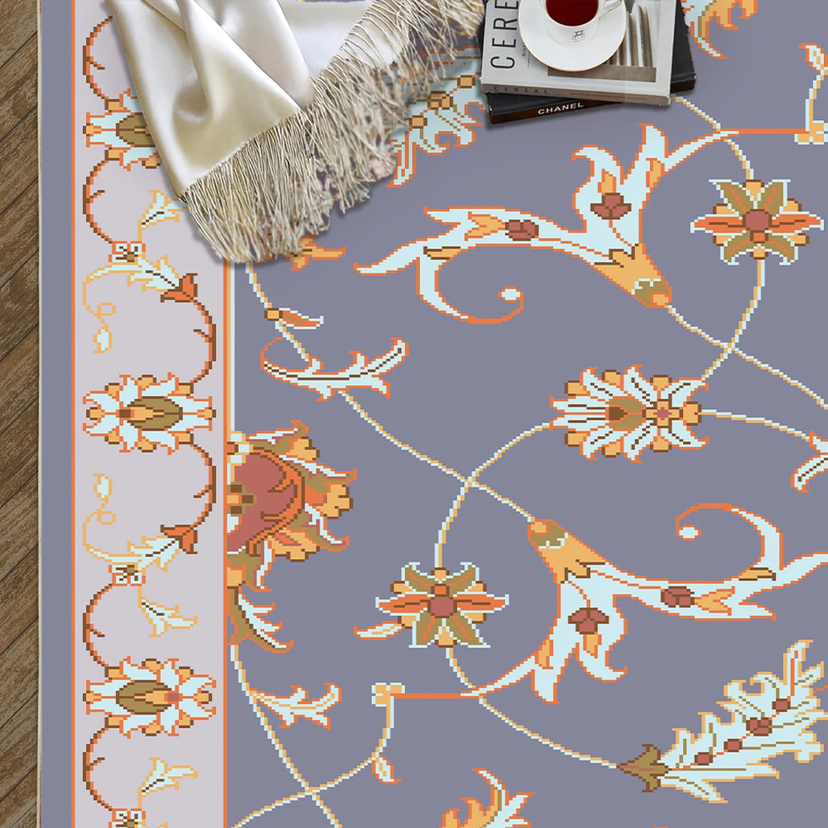 WhereHike Teppich mit Blumen- und Vogelmotiv – Lila – 183 x 274 cm – Waschbar, rutschfest