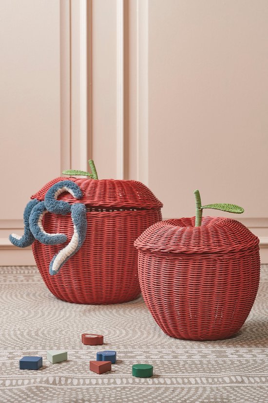 Mica Decorations Aufbewahrungskorb mit Deckel - 2er-Set - H48 x Ø30 cm - Rattan - Rot