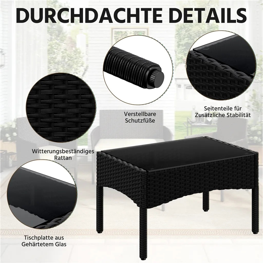 Yaheetech 4-teiliges Lounge-Set für den Garten – Schwarz/Grau – Gartenmöbel-Set aus Polyrattan mit 2-Sitzer-Sofa, 2 Stühlen und Couchtisch