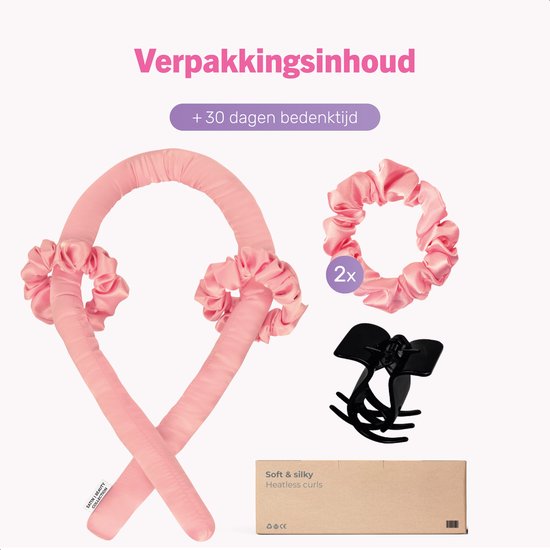 Soft & Silky Heatless curls - Satin - Inkl. 2 Haargummis und 1 Haarspange - Lockenwickler - Locken ohne Hitze - Lockenwickler - Lockenprodukte