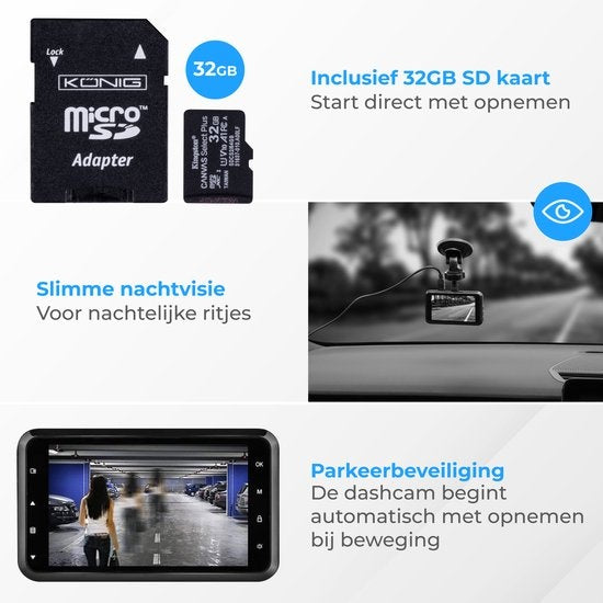 Nuvance - Dual Dashcam fürs Auto - Front- und Heck-Dashcam - Full HD - inkl. 32gb SD-Karte - Parkmodus mit G-Sensor und Nachtsicht - 170Â° Blickwinkel und IPS-Display