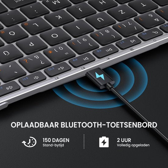 Faltbare Bluetooth Tastatur - Full Size - 105 Tasten - 3 Geräte - USB-C - Space Grau