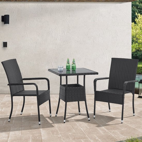 Juskys Polyrotan Gartentisch / Beistelltisch / Balkontisch Yoro - Quadratisch - 60 x 60 cm - Schwarz - Inkl. Glasplatte