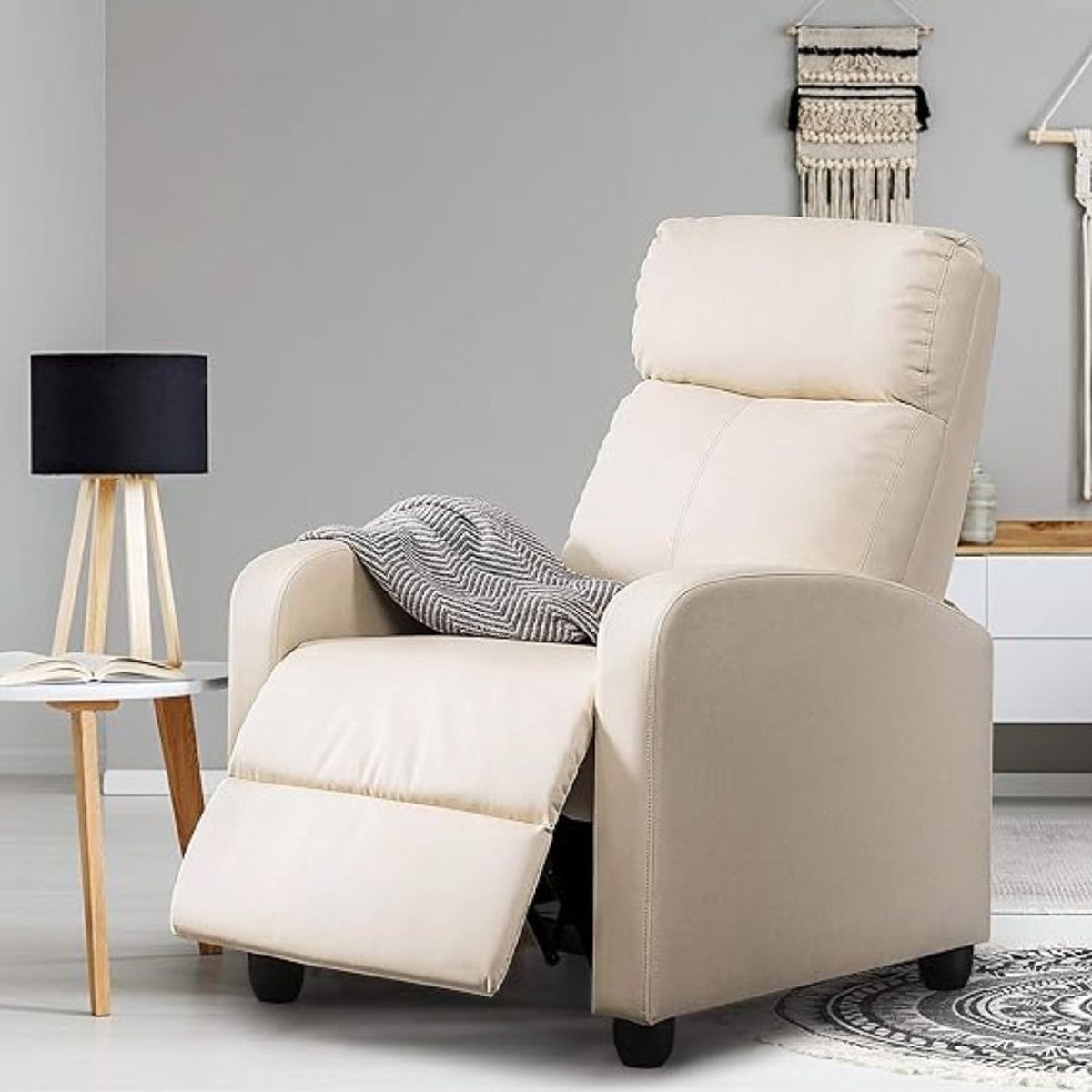 Yaheetech Relaxsessel – Schwarz – PU-Leder – Verstellbar – 120 kg – Mit Fußstütze