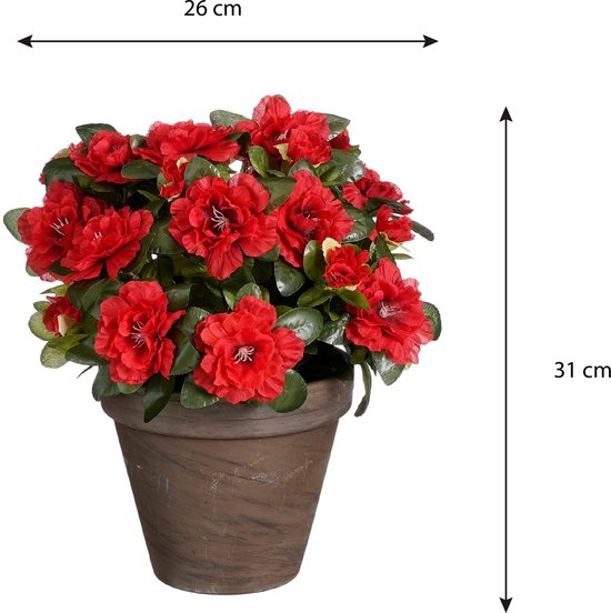 Mica Decorations Künstliche Pflanze - Azalee - Rot - im Topf - 31 cm - künstliche Pflanzen