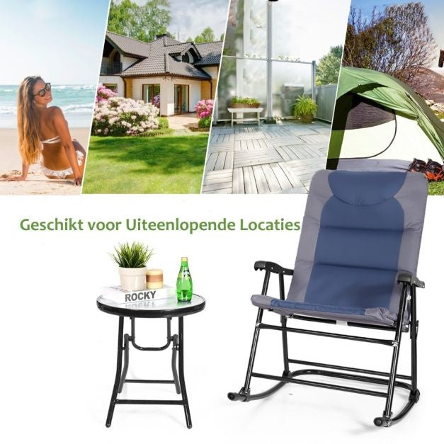 Coast 3-teiliges klappbares Bistro-Set Outdoor Swenk Stühle mit Tisch blau + grau