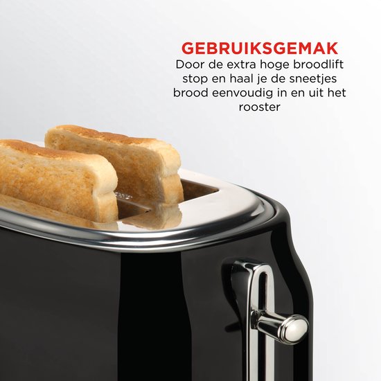 Retro-Toaster – Schwarzer Toaster mit nostalgischem Thermostat – 6 Heizstufen und Auftaufunktion – Praktische Krümelfangschale und extra hoher Brotheber