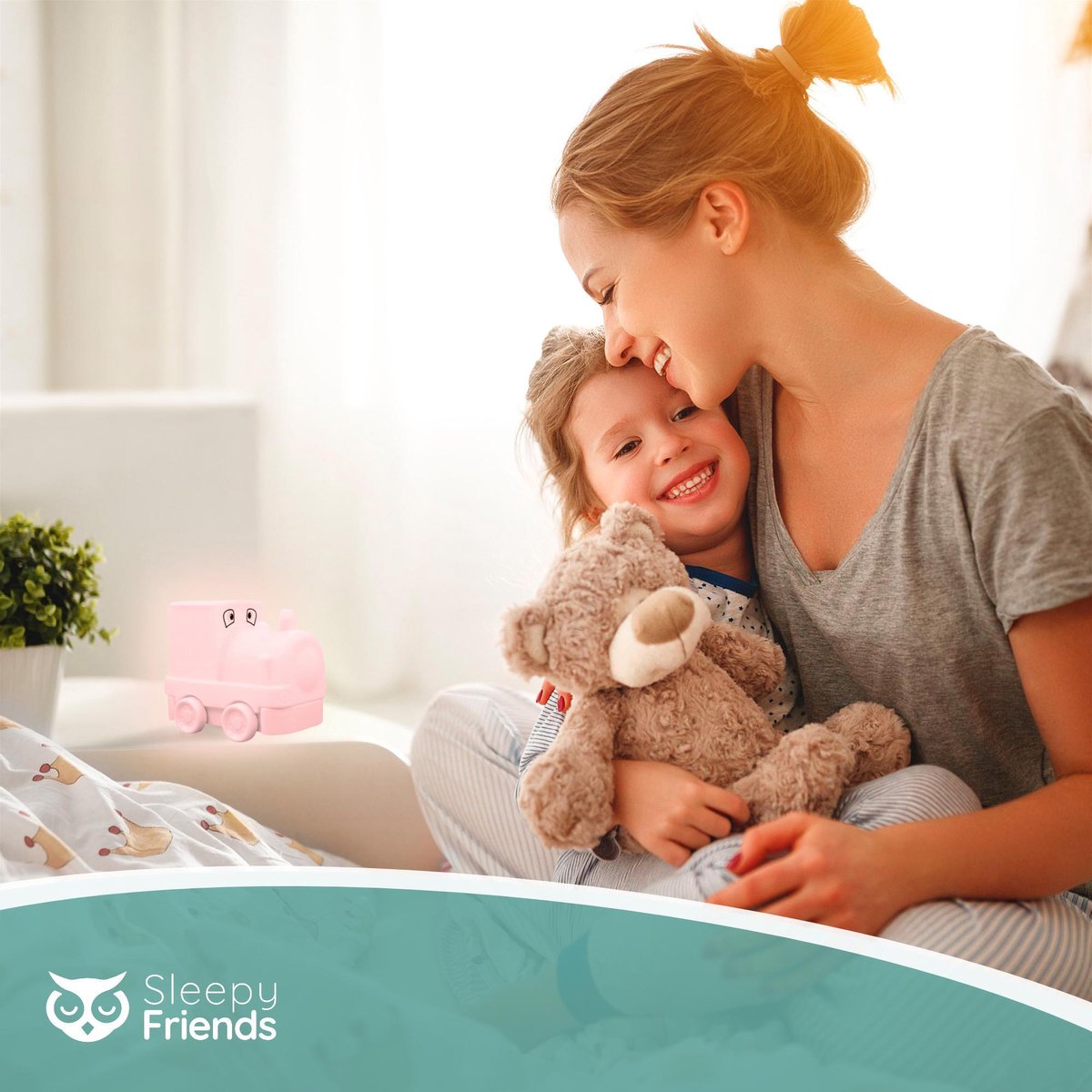 Sleepy Friends Train Nachtlicht Kinderzimmer - Dimmbares LED-Nachtlicht 8 Farben - 95.2 x 97.4 x 100 mm - Grau - Inklusive Fernbedienung