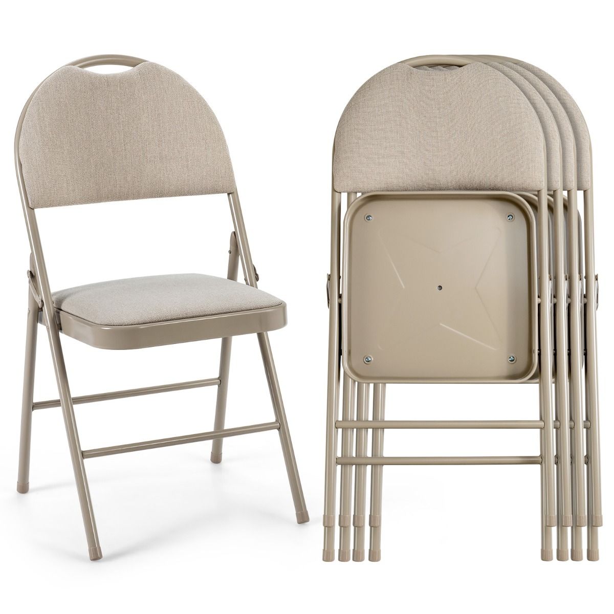 Coast 4-tlg. tragbares Klappstuhl-Set - Metallgestell, gepolsterter Sitz und stoffbezogene Rückenlehne, Beige, 47 x 50 x 88,5 cm