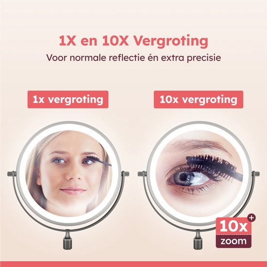 Fraay® Make-up-Spiegel - Mit LED-Beleuchtung - 10-fache Vergrößerung - Wiederaufladbar - Rasierspiegel - Badezimmerspiegel - Schwarz