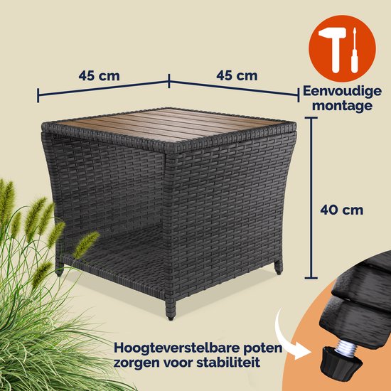 Casaria Beistelltisch - Polyrattan Quadratisch 45x45x40cm - Grau