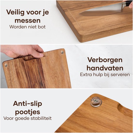 Villux Schneidebrett – Schneidebrett-Set mit Halterung – Schneidebrett aus Holz – Schneidebretter – Schneidebrett aus Akazienholz – Holz-Schneidebrett – Schneidebrett-Set – Tapas-Brett - Snackbrett – Servierbrett – Häppchenbrett – Inklusive E-Book – 3 Stü