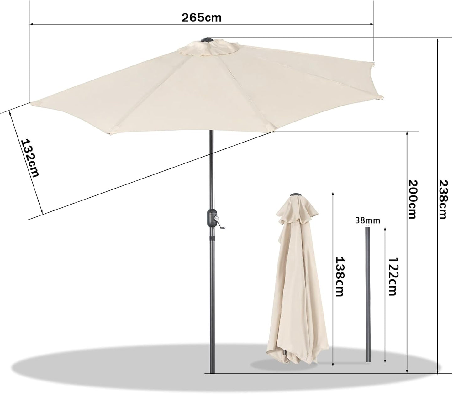 Angel Living Balkon-Sonnenschirm - halbrund - 265 x 130 cm - Beige