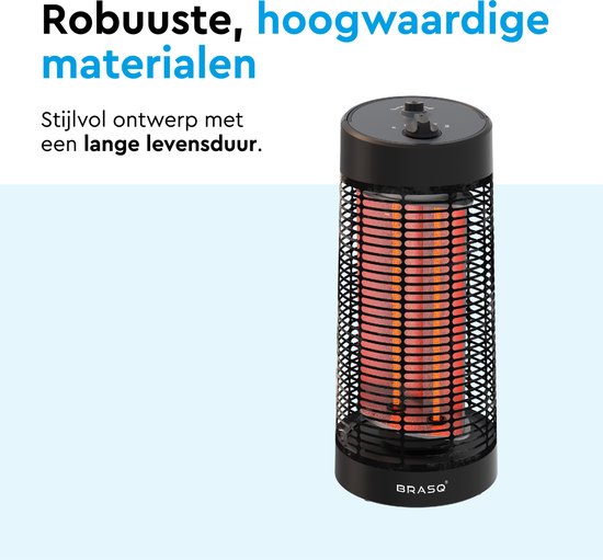 BRASQ Elektrischer Terrassenheizer - 1200 Watt - 2 Heizstufen - Mit Schwenkfunktion - Infrarotheizung - Spritzwassergeschützt - Schwarz