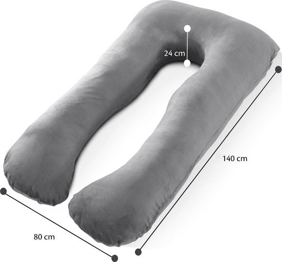 EL Life Schwangerschaftskissen XXL U-Form - Stillkissen - Seidenkissen - Körperkissen - Abnehmbarer Minky-Vliesbezug - 140x80cm - Grau