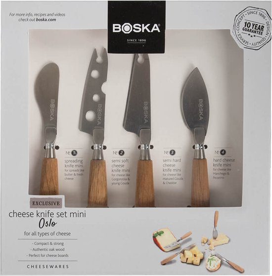 Boska Käsemesserset Mini Oslo - 4-teilig - Eiche und Edelstahl - für alle Käsesorten