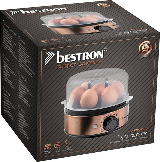 Bestron Eierkocher – AEC2000CO – 400 W – Für 7 Eier – inkl. Messbecher & Eierspieß – Kupfer