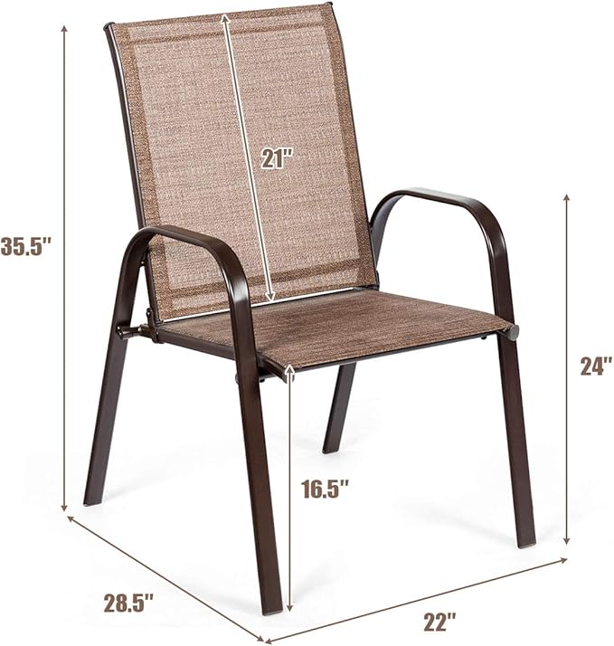 Coast - 2 Stück Terrassenstühle, Outdoor Campingstühle mit atmungsaktivem Stoff, 2er Set Gartenstühle mit Armlehne hohe Rückenlehne für Garten Terrasse Schwimmbad Strand Garten platzsparend