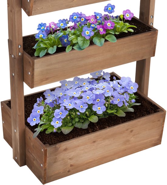 tectake® Vertical Garden Flora - Mit 4 Pflanzgefäßen für Blumen, Kräuter oder Gemüse - Braun - 85 x 45 x 140 cm - Gärtner für den Nutzgarten - Kippbare Blumenkästen aus lackierter Kiefer - Inklusive Vlies/Wurzeltuch - Wetterfest und stabil