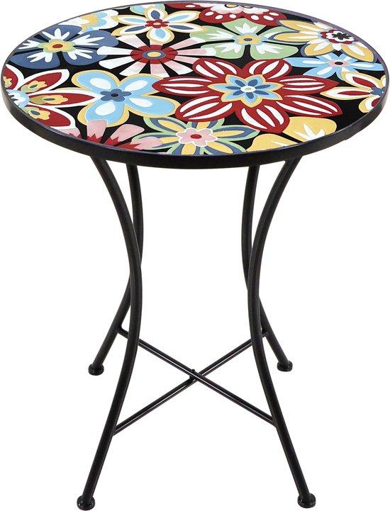 AXI Amélie Bistrotisch – Fiesta Flower – Gartentisch aus Metall – Rund – 60 x 60 x 75 cm – Mosaik-Optik – Mit Keramikfliesen eingelegt – Für Garten, Terrasse und Balkon