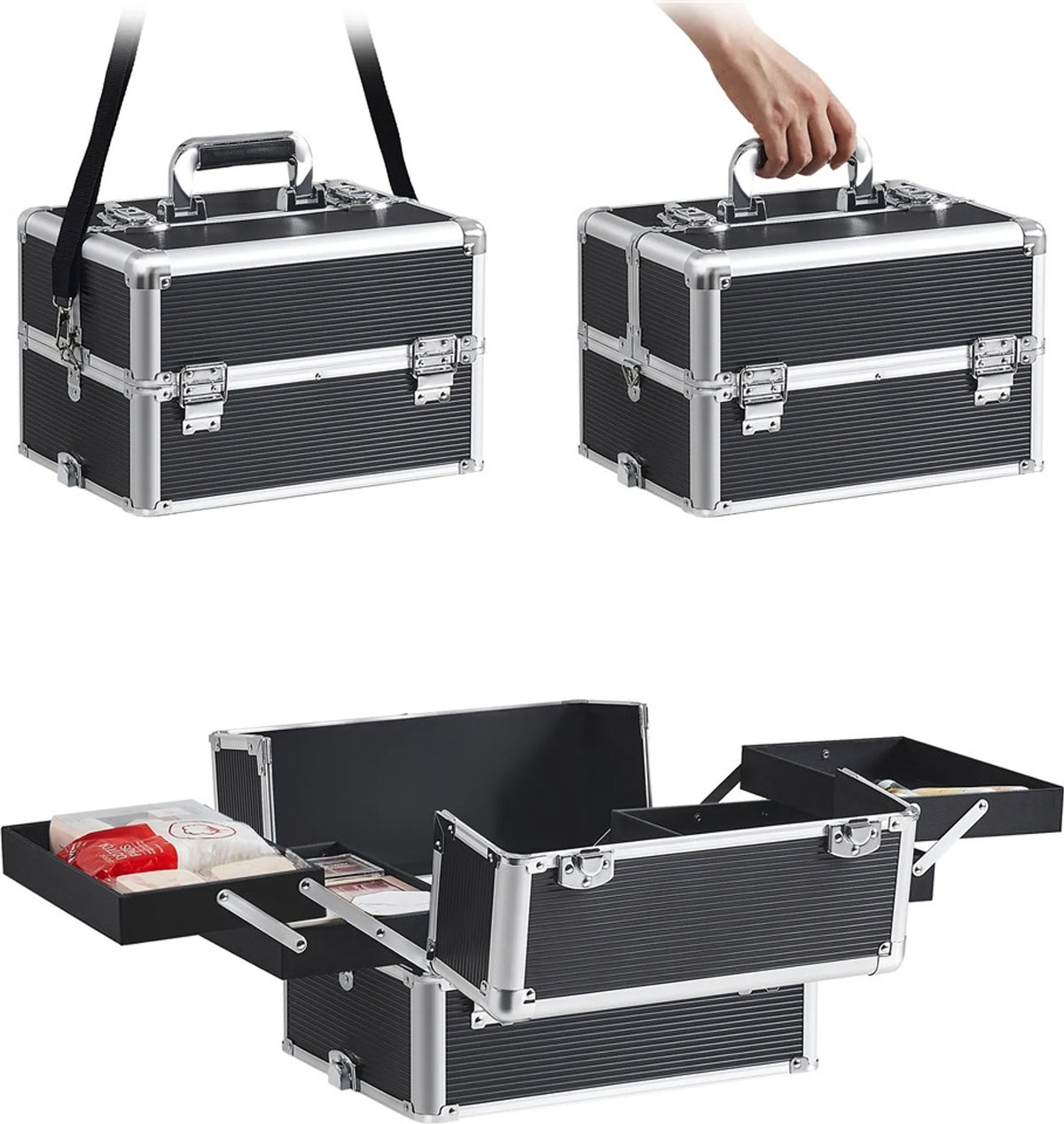 Yaheetech 5-in-1-Make-up-Koffer auf Rollen – abschließbar – 34 x 25,5 x 80,5 cm – Schwarz