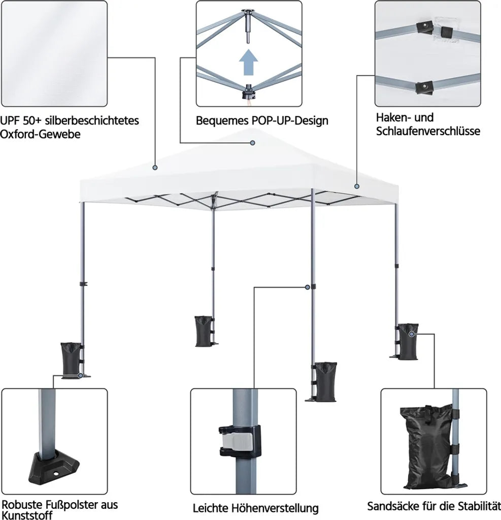 Yaheetech Faltbares Partyzelt 3 x 3 m – Weiß – Pop-up-Pavillon mit UV50+-Schutz