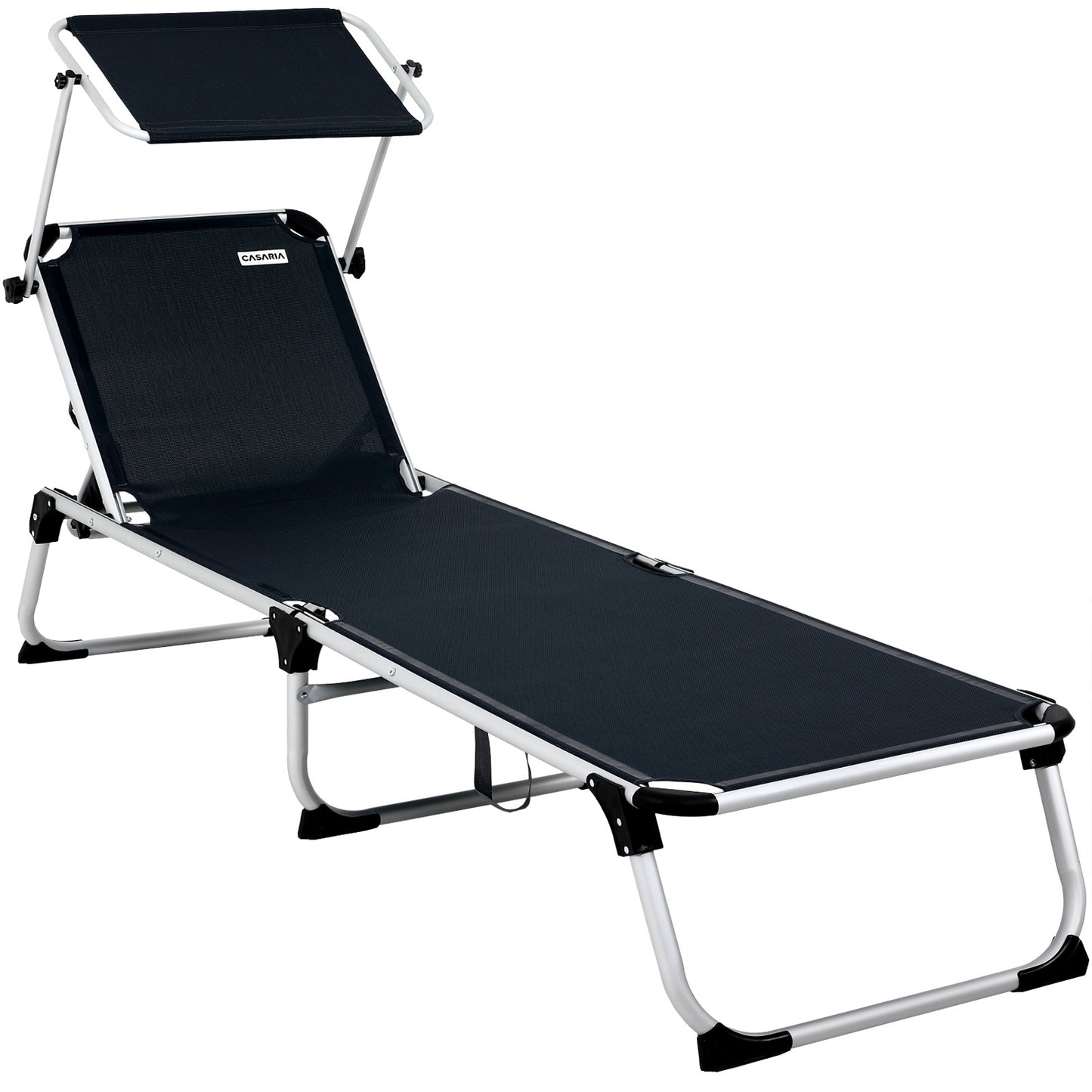 Casaria Aluminium Liege Malta - Ausgestattet mit stufenlos verstellbarem Sonnenschirm und vier Positionen Rückenlehne und abnehmbare Seitentasche - für Garten und Strand - Anthrazit Aluminium und Polychlorid - 210x61x35 cm
