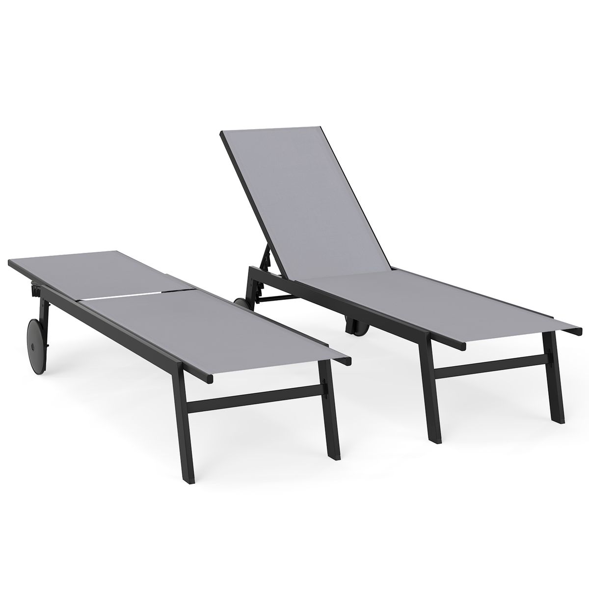 Coast Gartenliegestuhl-Set – verstellbare Rückenlehne – auf Rollen – Metall und Stoff – schwarz / braun / grau