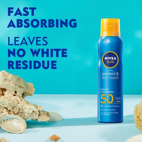 NIVEA SUN Protect & Dry Touch Sonnenspray – LSF 50 – Sport-Sonnenspray – wasserfest – UVA/UVB – 200 ml