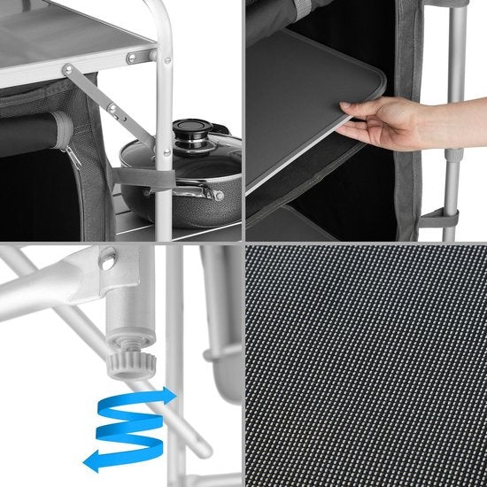 Tectake Campingküche - 172x52x104cm - Klappbar - Abschließbare Fächer - Inkl. Windschutz - Grau