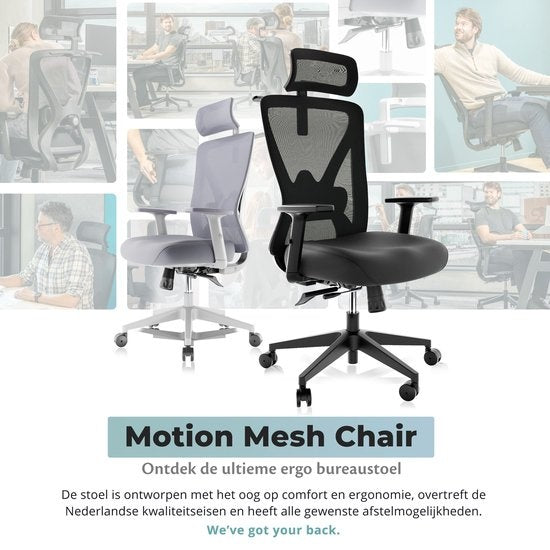 Backerz® Ergonomischer Bürostuhl - Für Erwachsene - Vollständig einstellbar - Zertifiziert bis 150kg - Spielstuhl - Motion Mesh - Schwarz