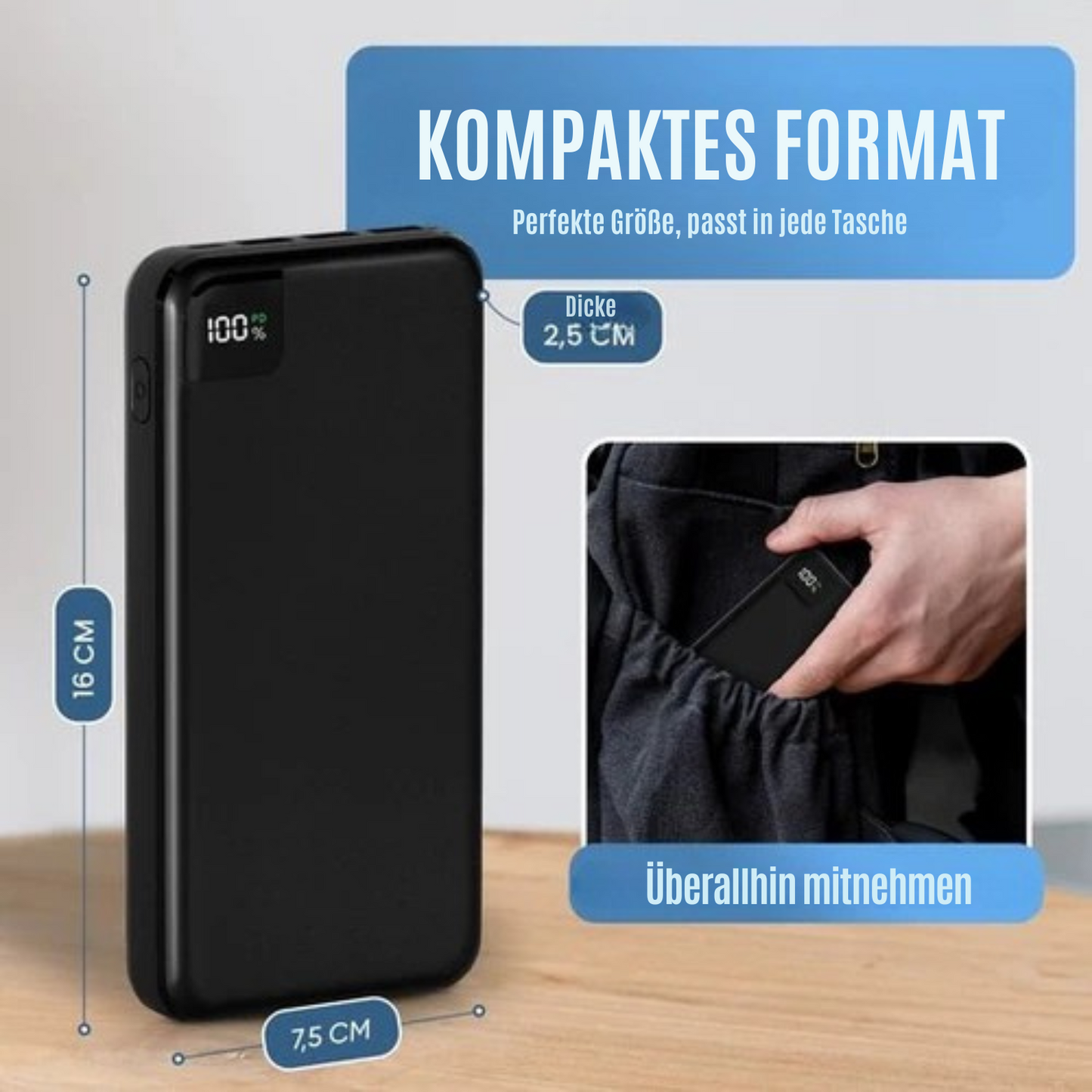 Strex - Powerbank - 27.000 mAh - 22.5W Schnellader - USB-A/USB-C - Universelle Powerbank für u.a. iPhone/Samsung - Schwarz